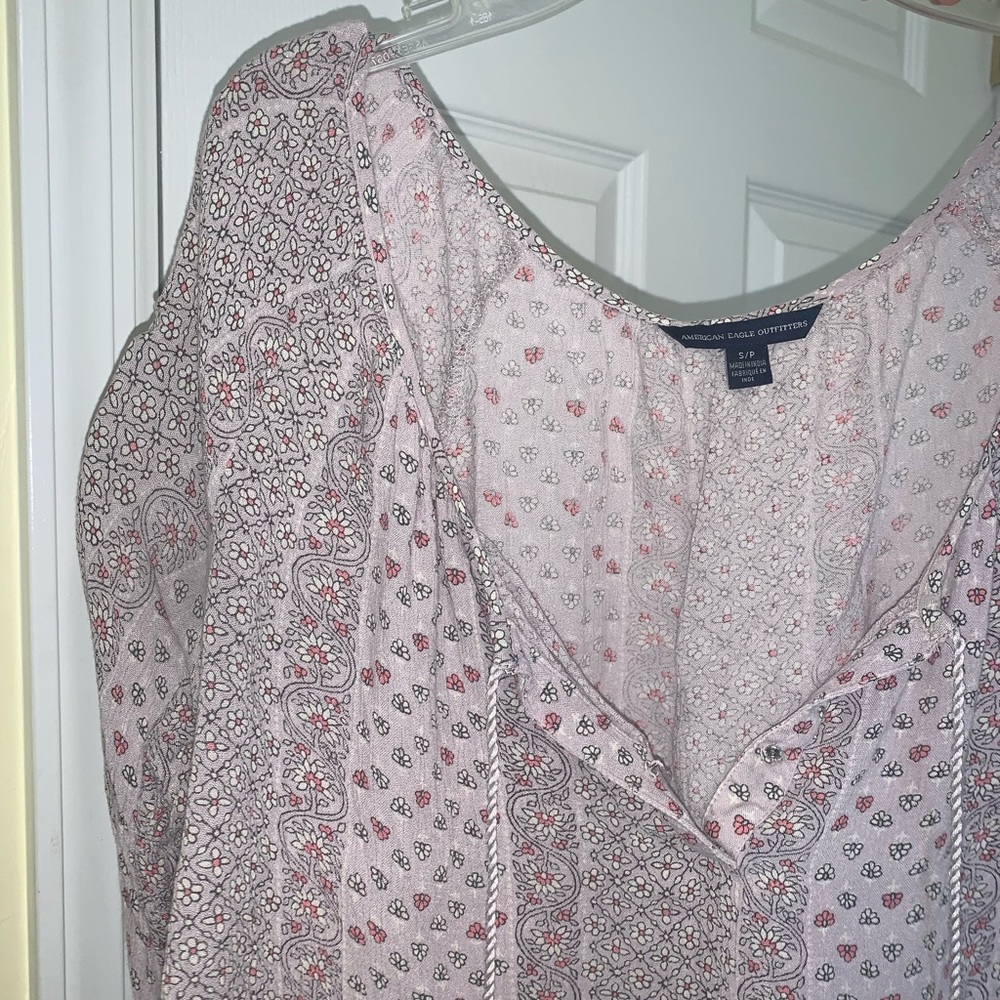 Light pink and purple floral blouse